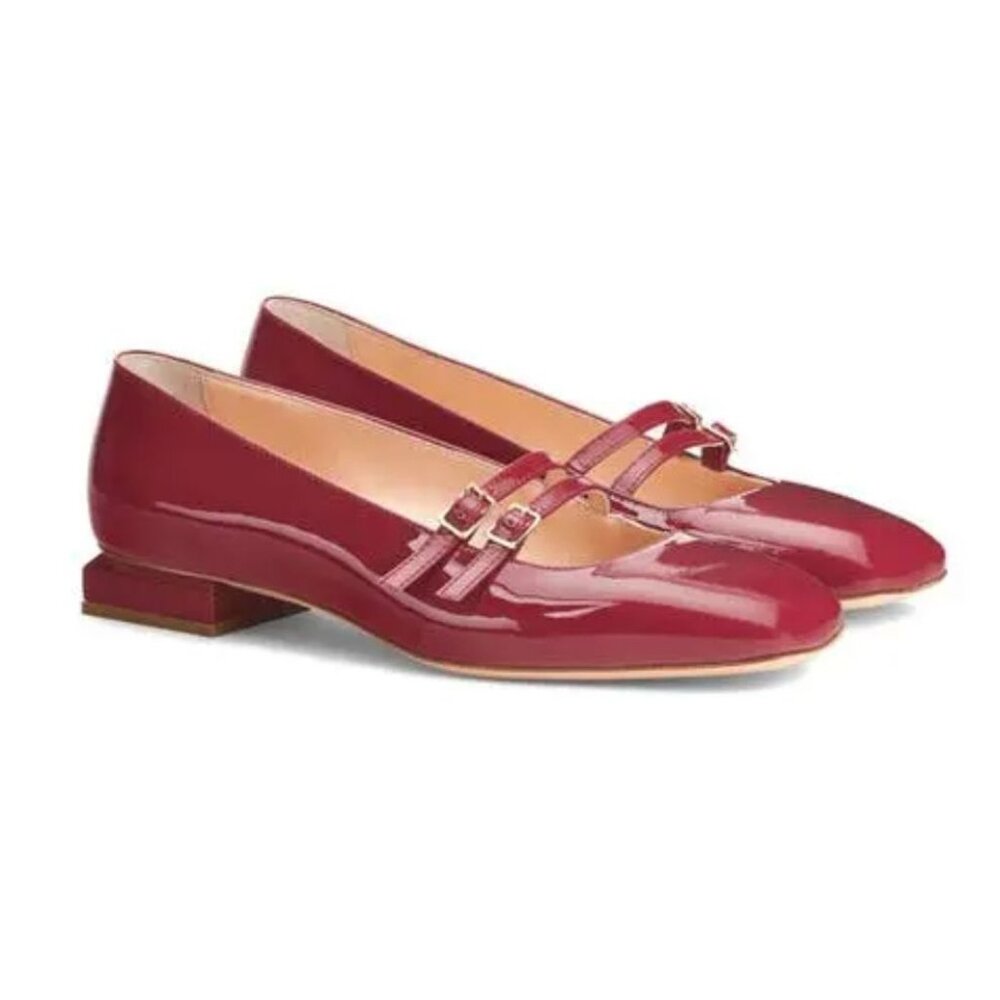 New Agl Angie Mary Jane Pumps Low Heel Red Patent Leather Eu 36 Us 6 $465 [Jb]